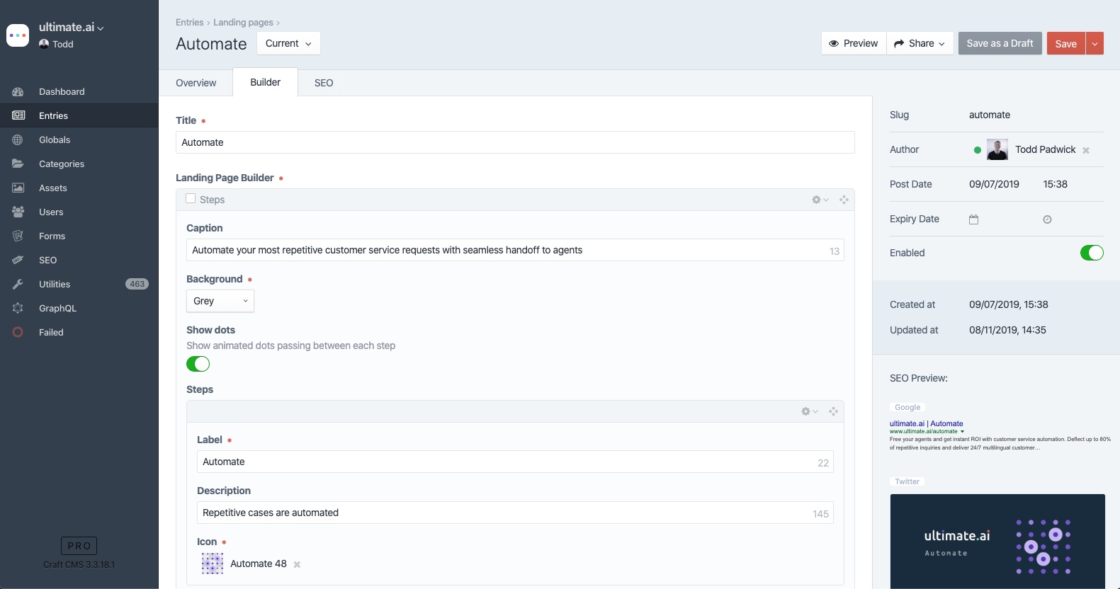 Matrix page builder