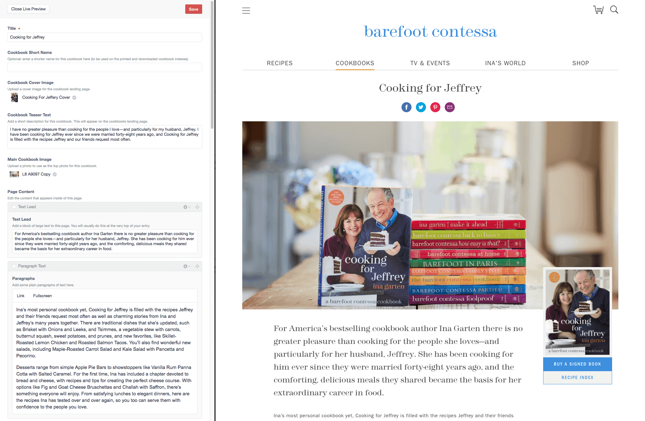 Craft Cms Barefoot Contessa Live Preview