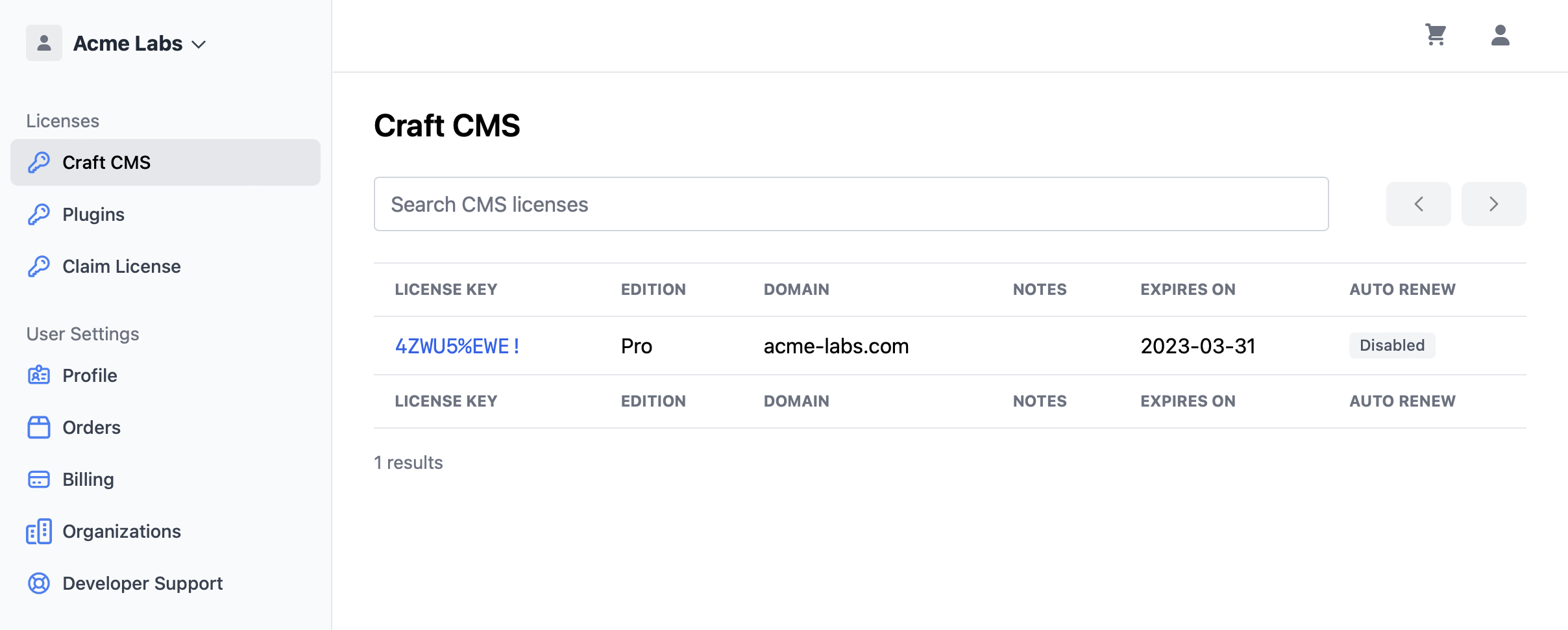 Craft Console License List