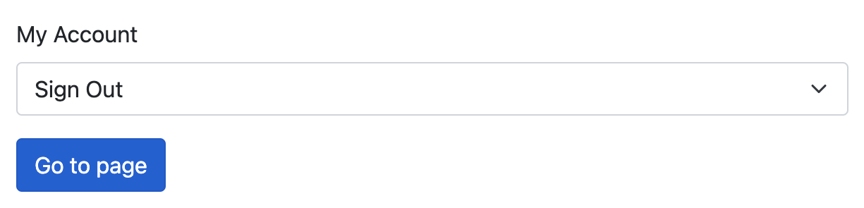 Mockup of My Account select with an explicit "Go to page" button