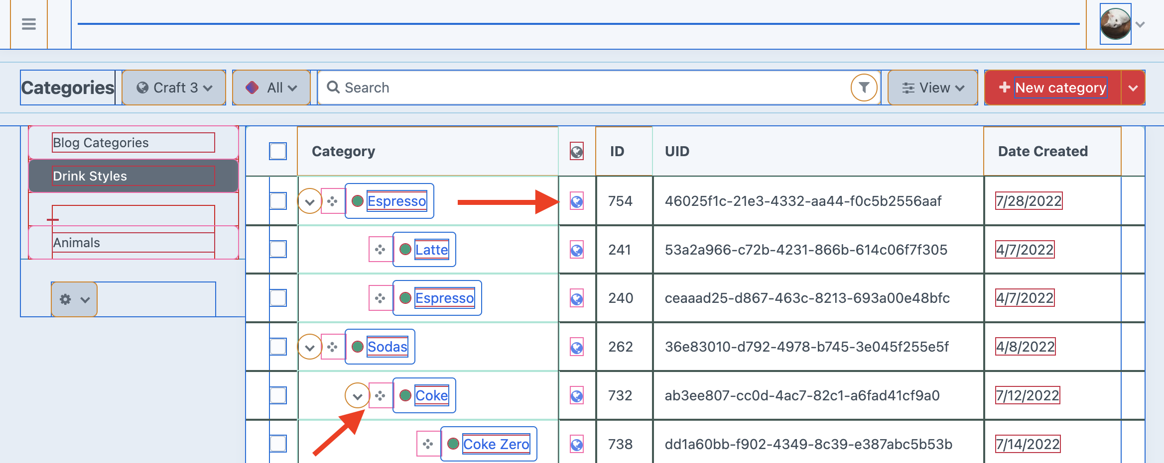 Category index page with the Pesticide Chrome extension toggled on