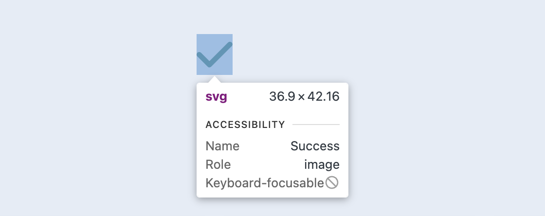 A checkbox SVG with an image role and alternative text that reads Success.