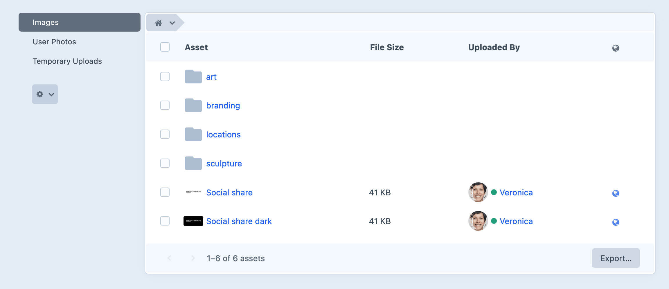 Asset index with inline folders