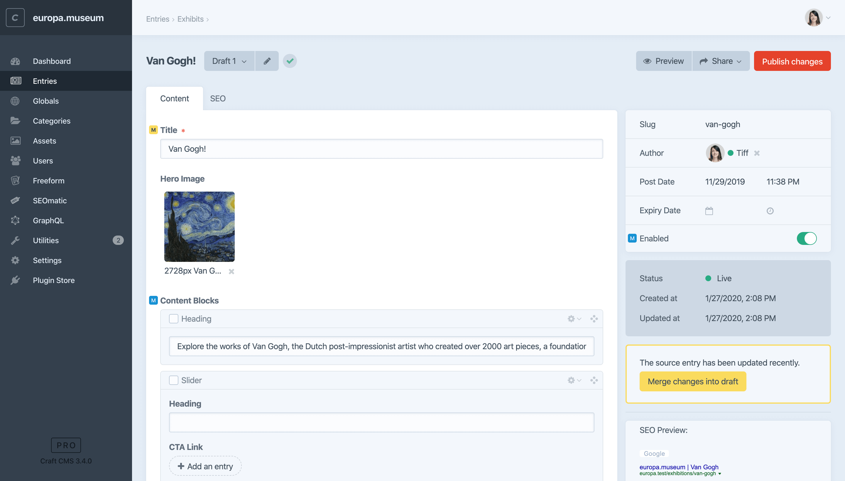 Change tracking in Craft 3.4