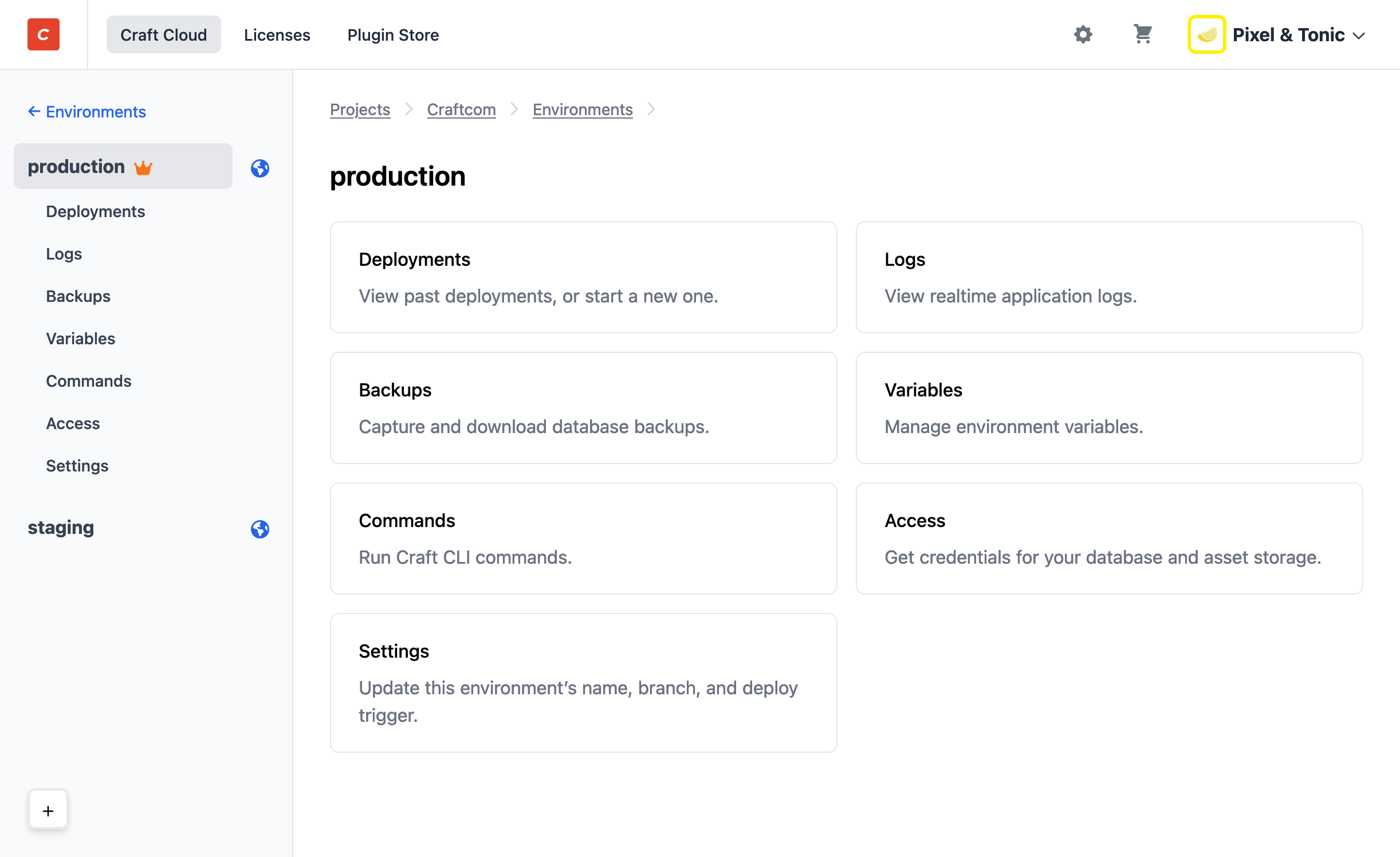 Craft Cloud Dashboard