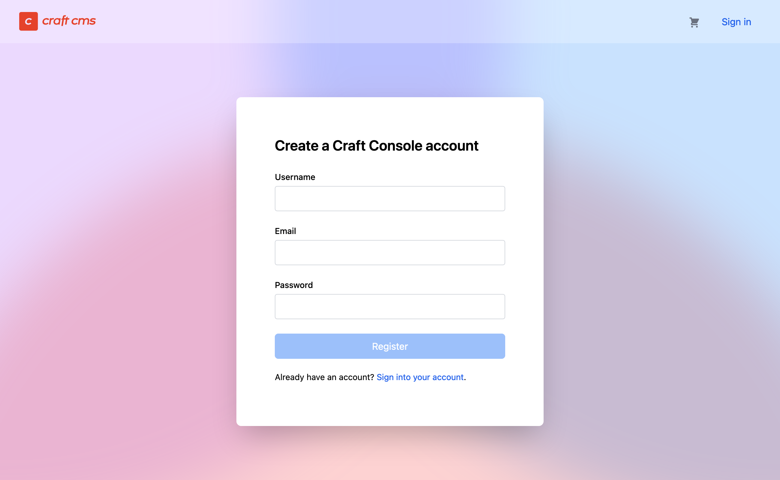 Craft Console: Create Account