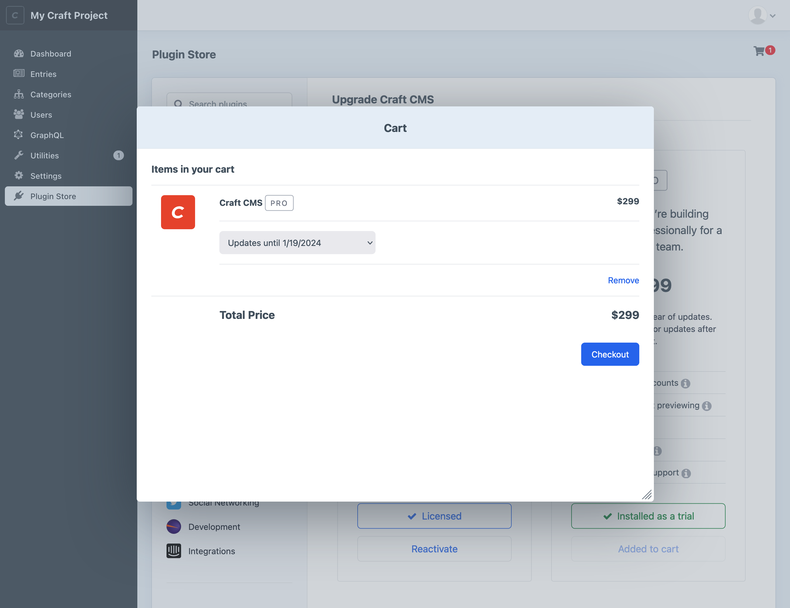 Craft Console: In-App Plugin Store Cart Preview