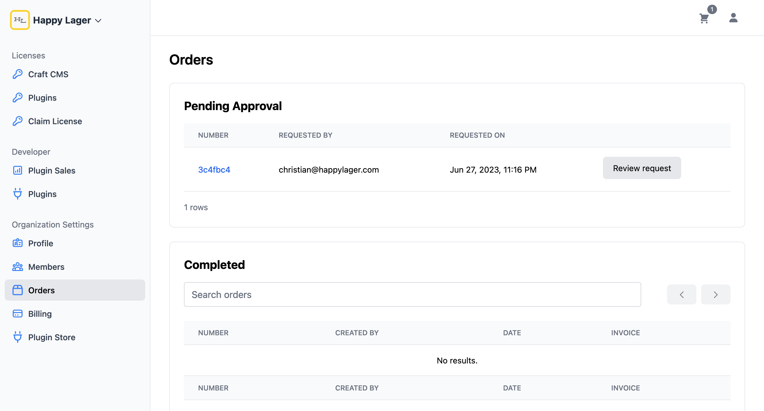Craft Console: Organization Orders Overview