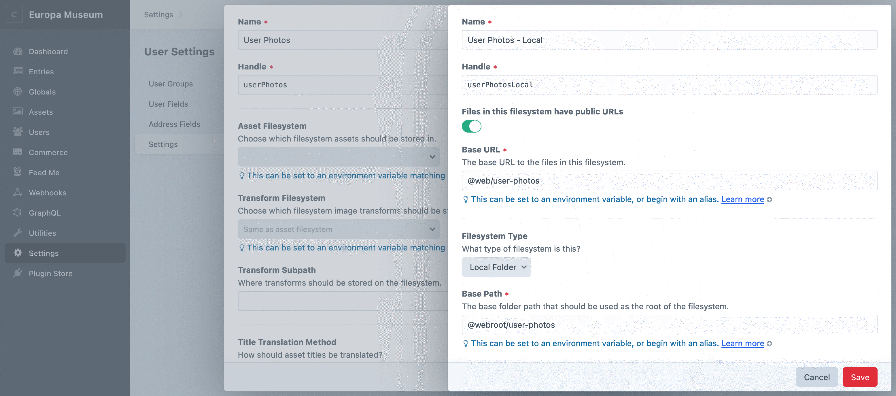Volume and filesystem edit screens in Craft 4