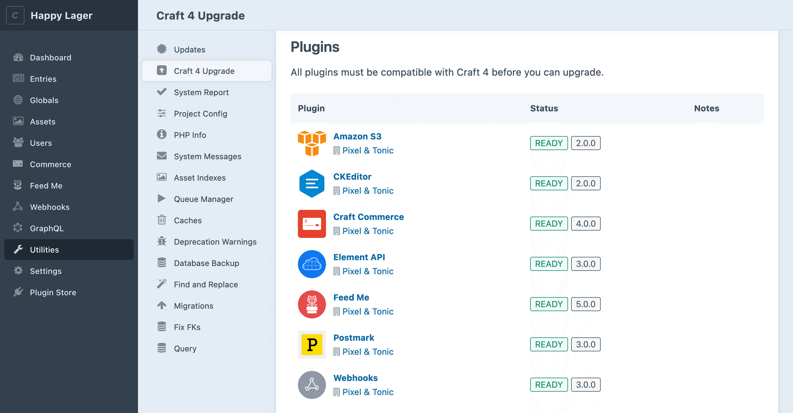 The Craft 4 Upgrade utility, shown in Craft 3