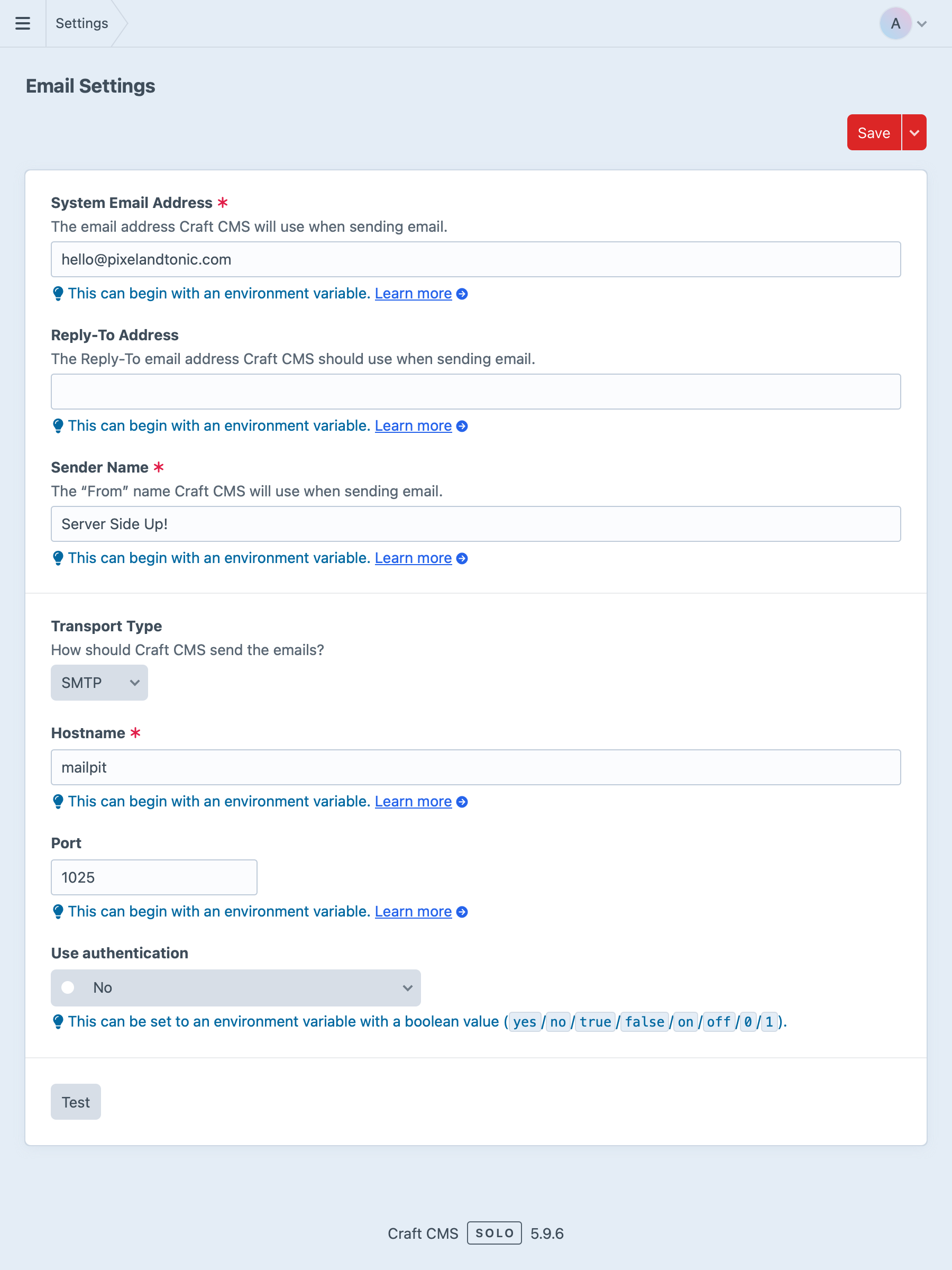 Docker/Craft: Mailpit Configuration
