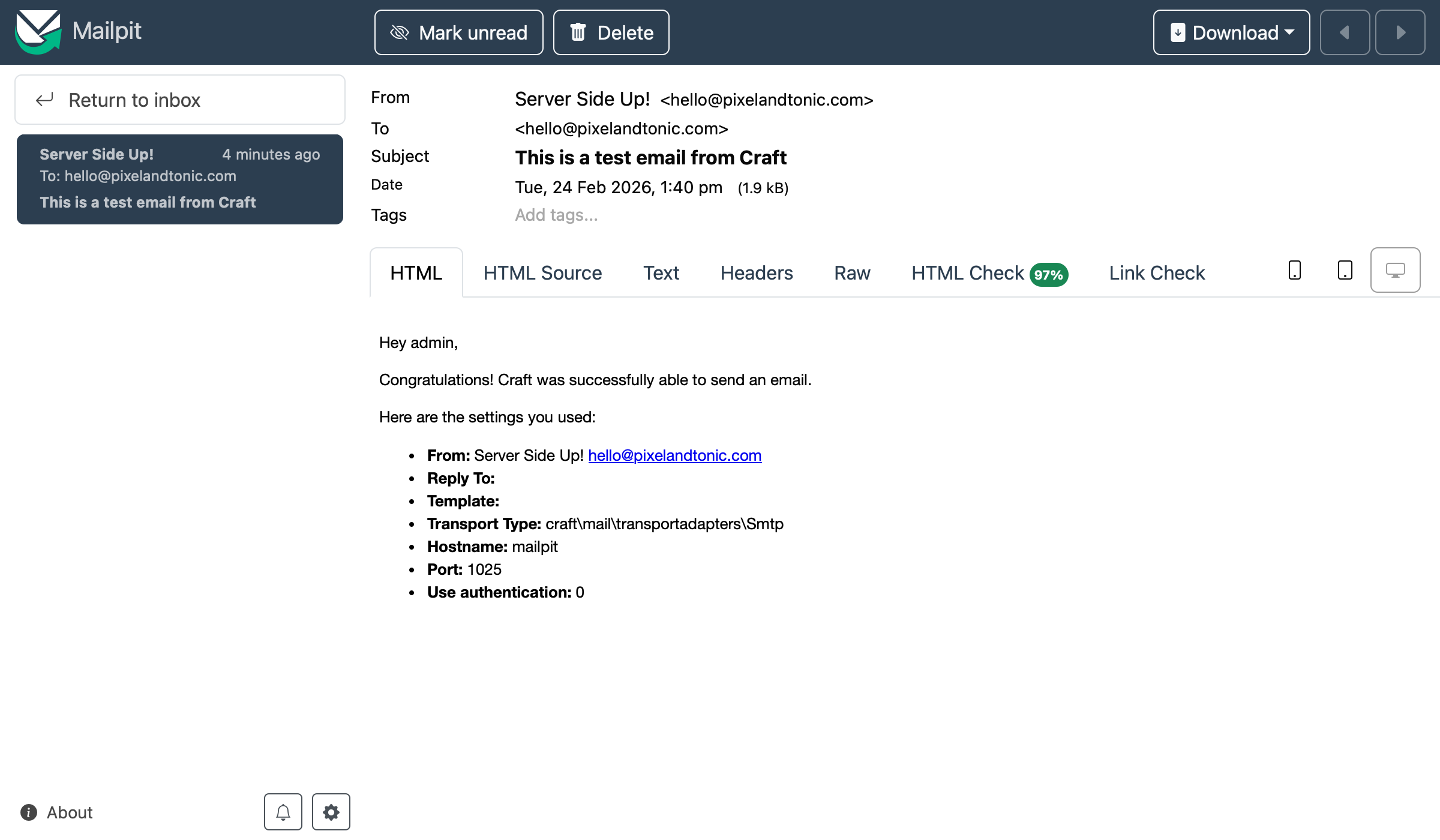 Craft/Docker: Mailpit UI