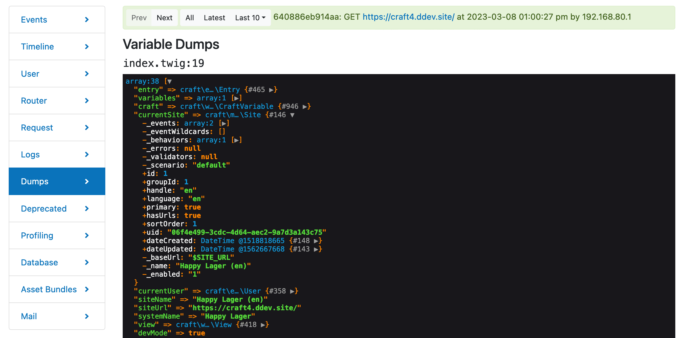 Dump panel