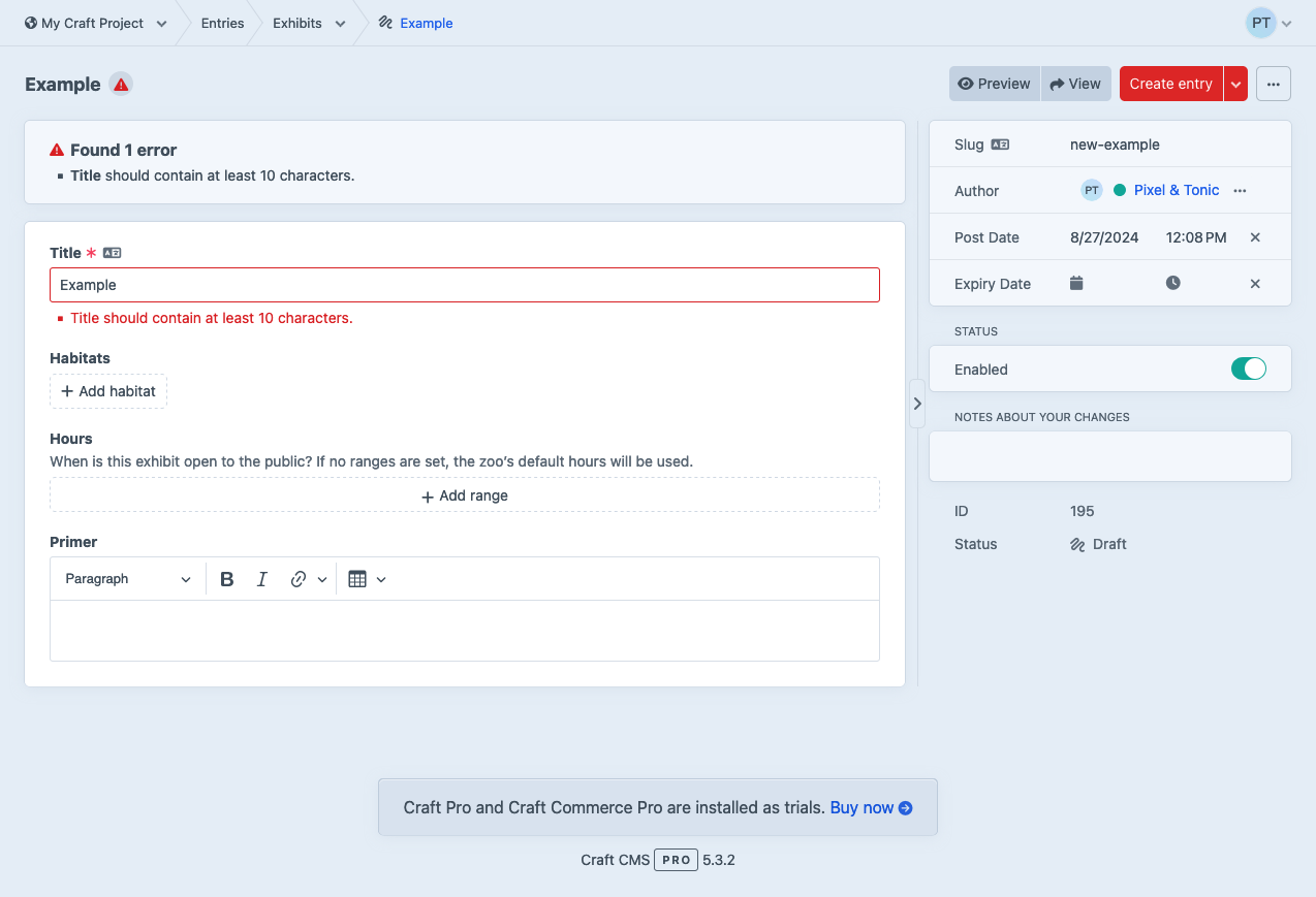 Module Events: Validation Error