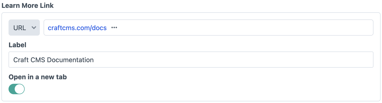 Link label and target inputs