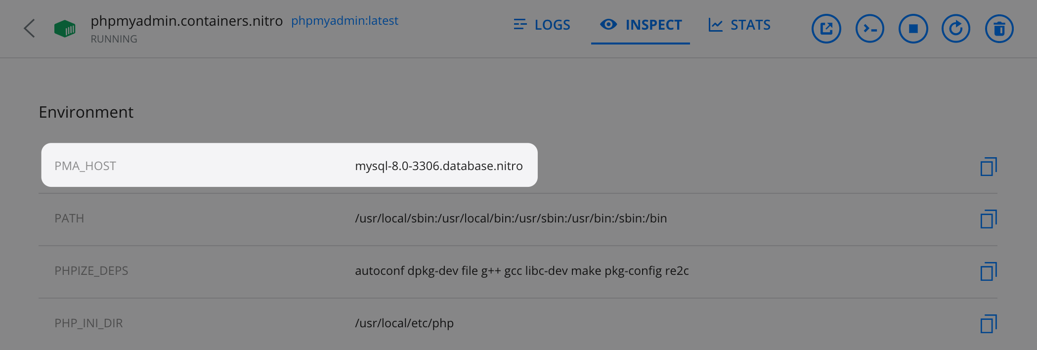 phpMyAdmin Custom Environment Variable