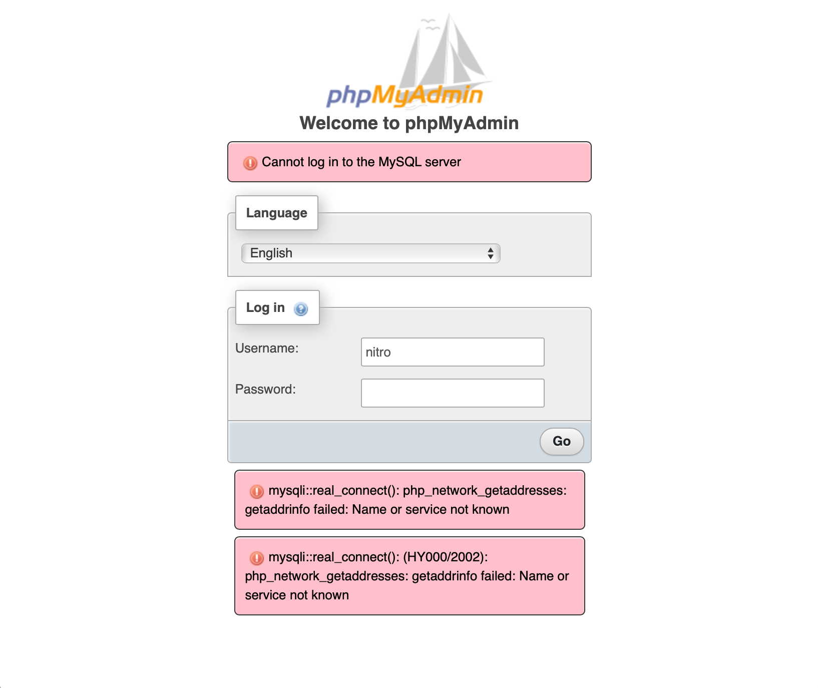 phpMyAdmin Login Failure