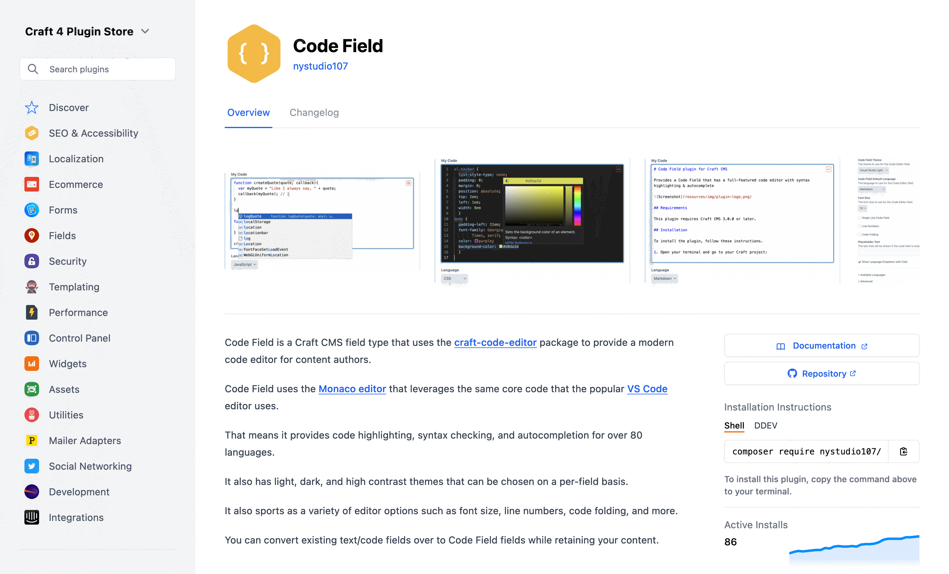 Plugin Store: Code Field