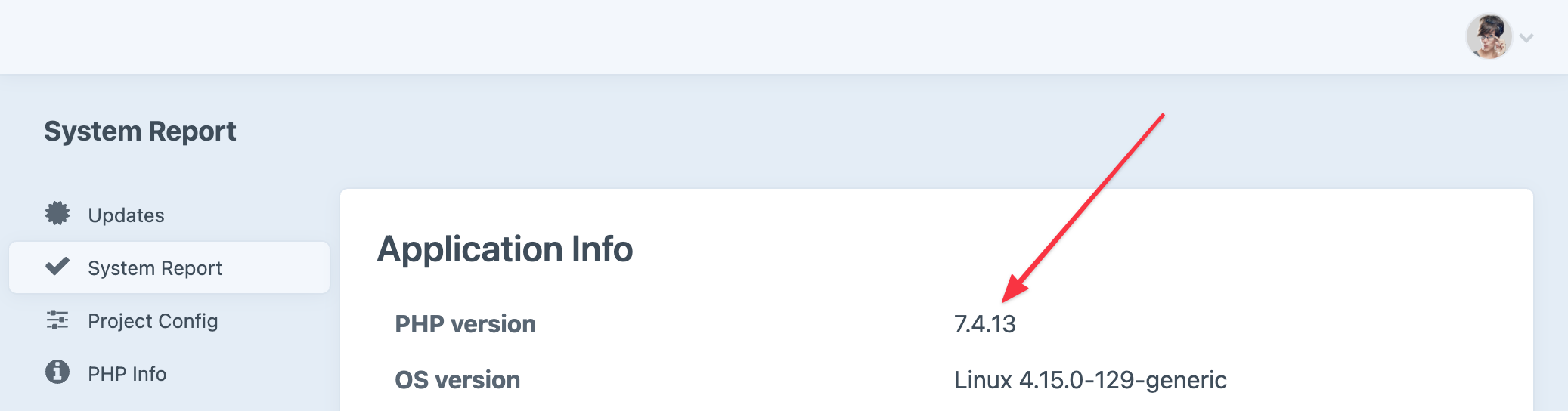 System Report PHP Version