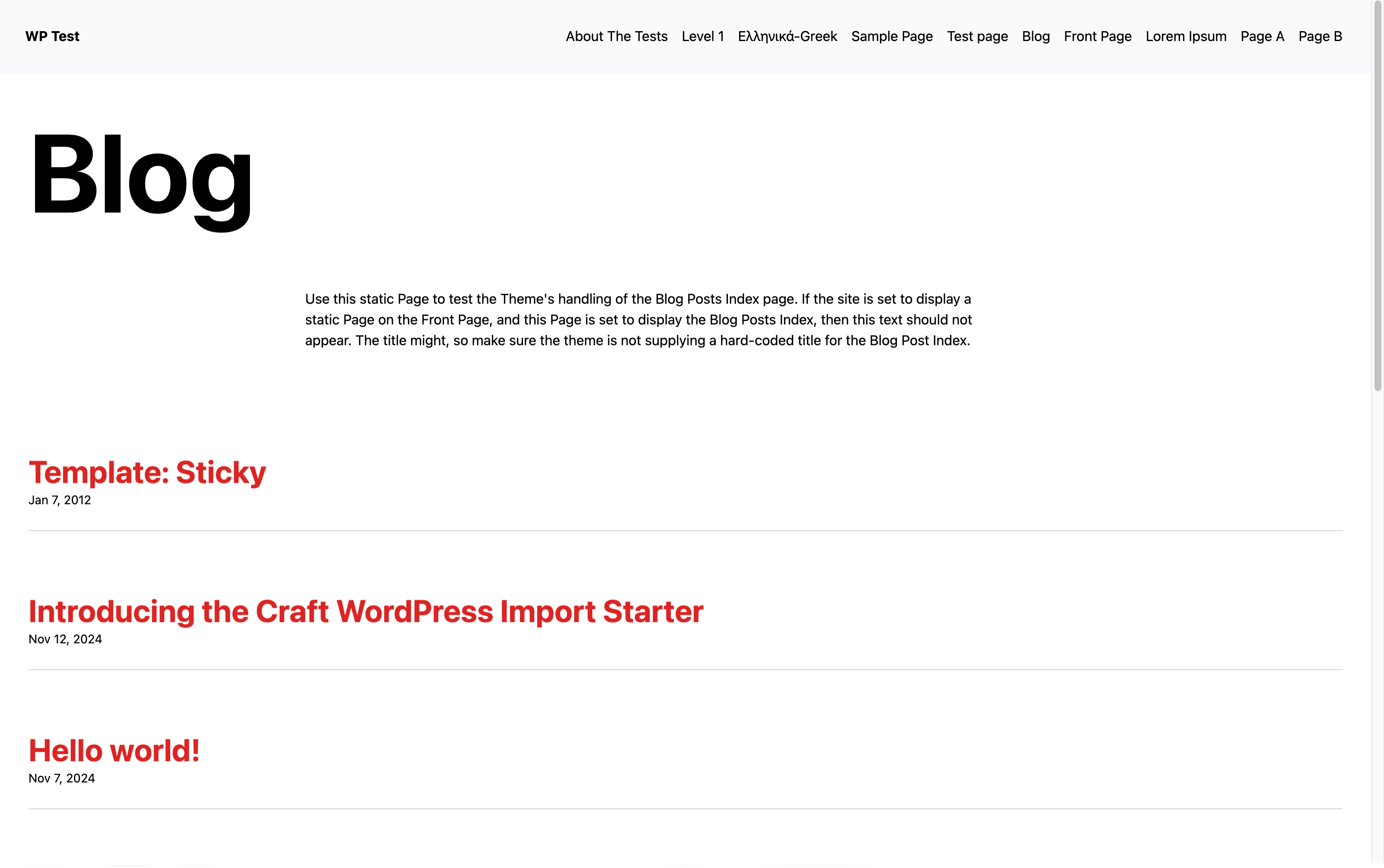 The WordPress starter blog index