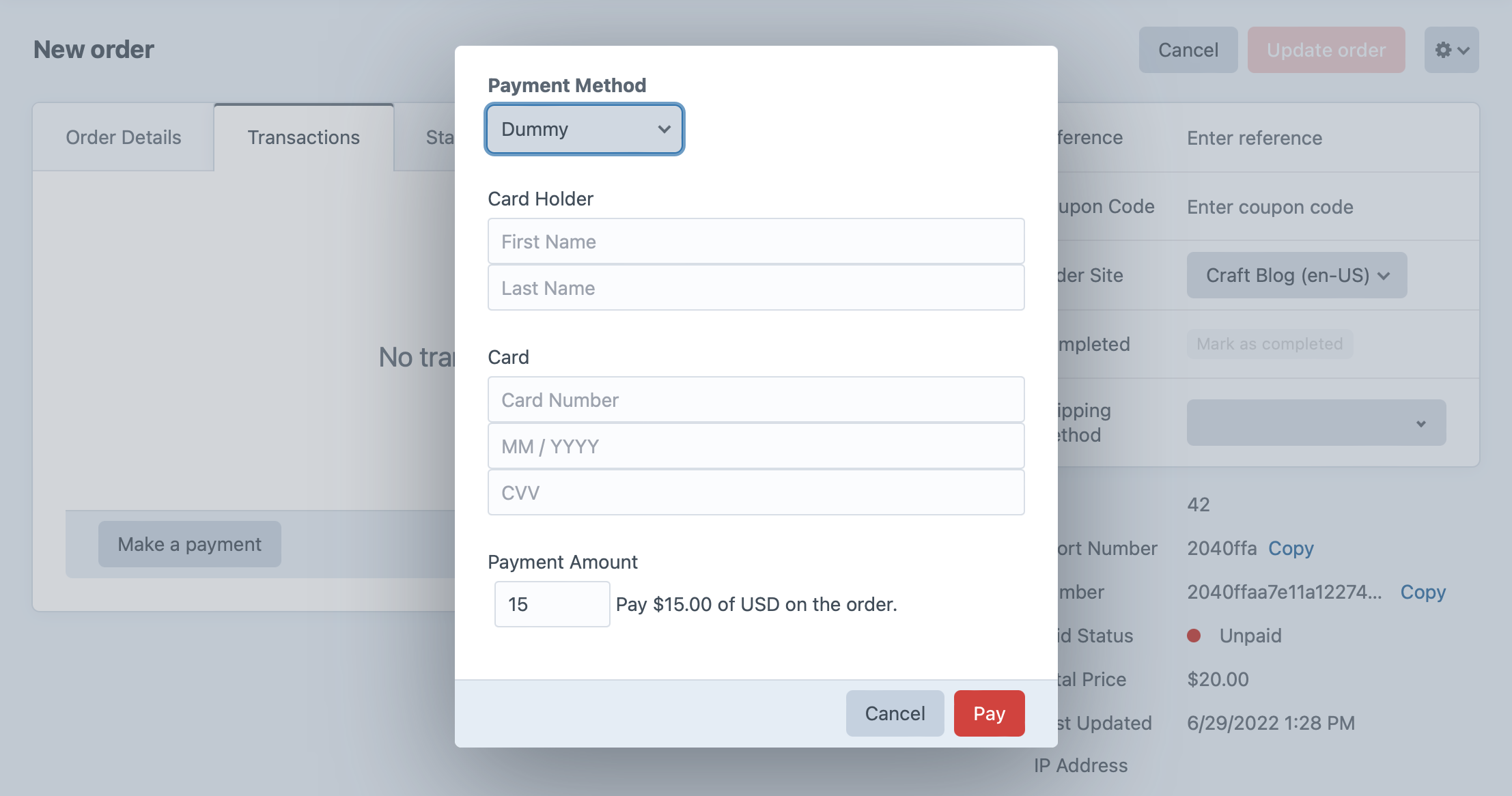Store manager’s partial payment modal