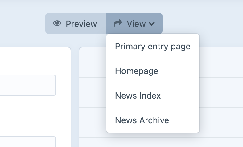 An entry’s View menu with 3 custom preview targets.