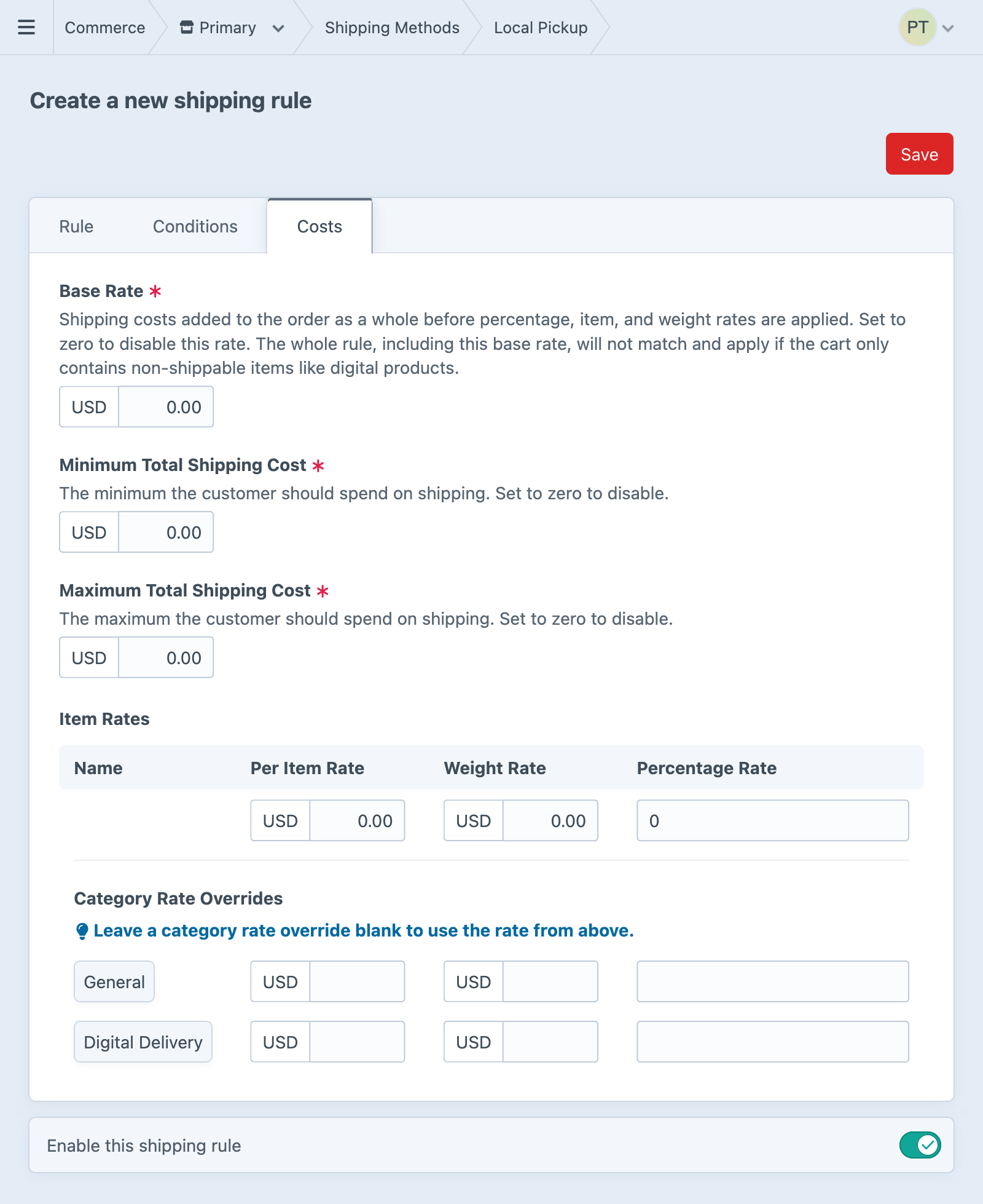 A new shipping method rule.