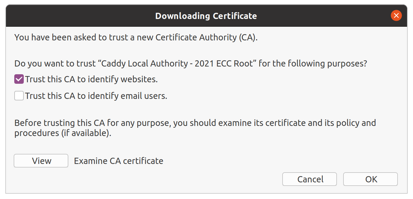 Downloading Certificate dialog
